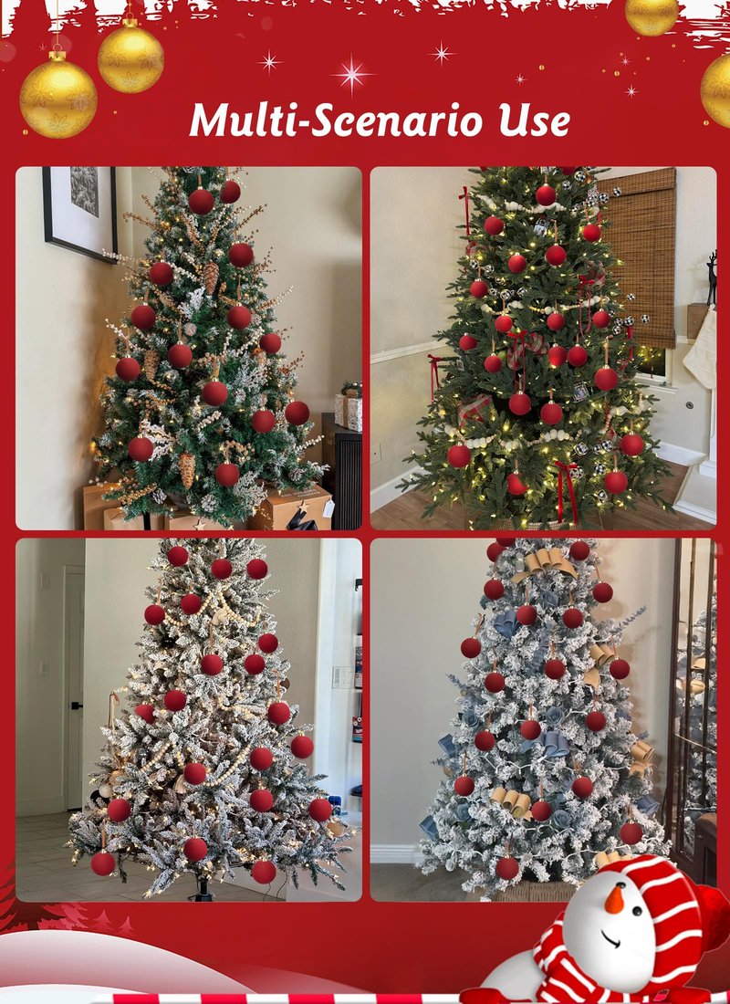 Brightown 15 Pcs Light Blue Velvet Christmas Balls, 3.15 Inch Velvet Ornaments for Christmas Tree, Christma Tree Flocked Ornaments Balls for Family Holiday Wedding Party Xmas Hanging Decoration