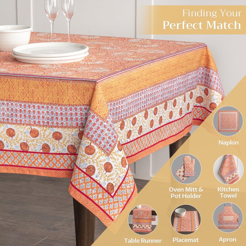 Maison d' Hermine Table Cloth Rectangle Table 100% Cotton 70 x 120 Inches Fall Tablecloth Reusable Everyday Use for Thanksgiving Christmas Decorations Dining Farmhouse Party (Harvest Festival)