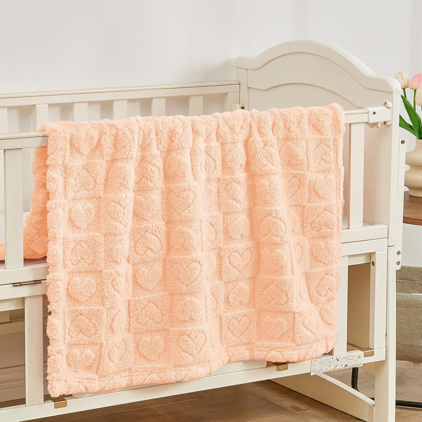 Yurhap Fleece Baby Blanket - Ultra Soft Heart Checkered Design | Cozy 30"x40" Apricot Pink for Infants