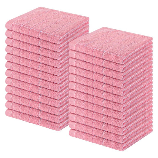 Homaxy 100% Cotton Terry Kitchen Dish Cloths, Ultra Soft and Absorbent Dish Towels for Kitchen, Suitable for Drying and Washing Dishes, 24 Pack, 12 x 12 Inches, Pink