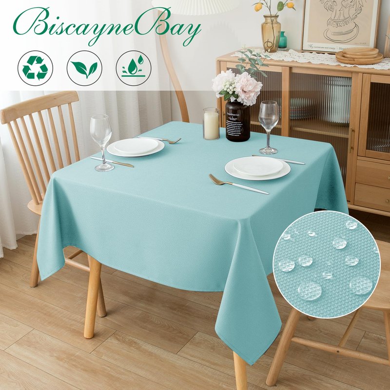 Biscaynebay Textured Fabric Christmas Square Table Cloth 60x60 Inch, Red Water Resistant Spill Proof Tablecloths for Dining, Kitchen, Wedding and Parties, Machine Washable