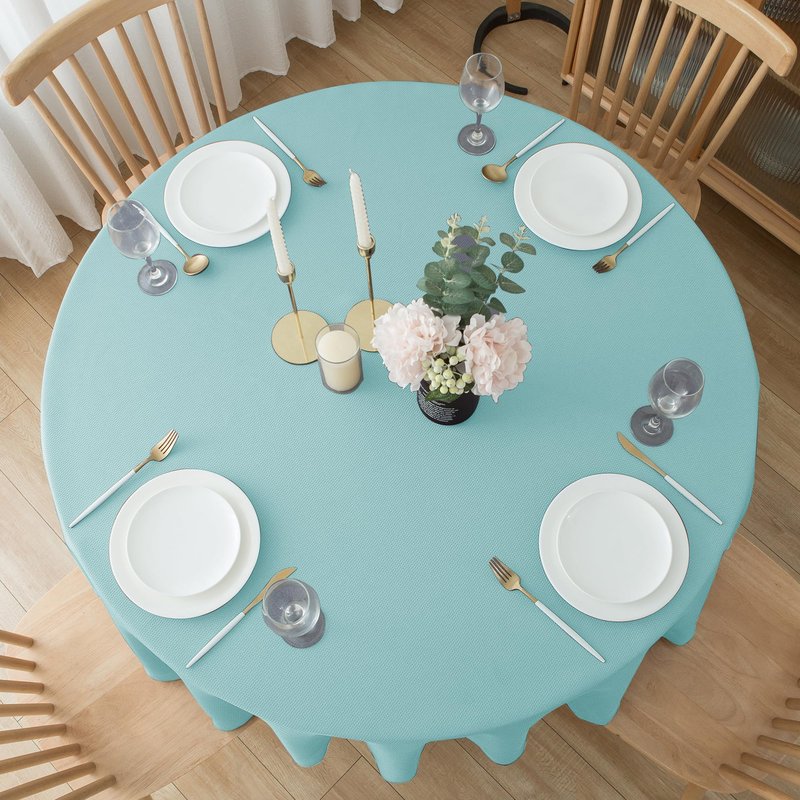 Biscaynebay Round Tablecloth 70 Inch-Auqa Blue Outdoor Fabric Table Cover-Small Circle Folding Table Cloths Linen Water Resistant for Kitchen Dining Picnic Patio Outdoor Party Restaurant Tables