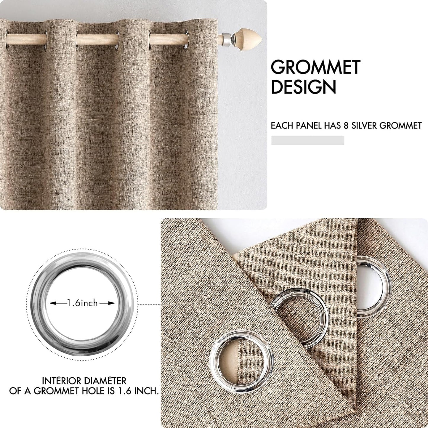 MIULEE Blackout Linen Textured Curtains - Thermal Insulated Room Darkening Drapes | Copper Brown, 52 x 108 Inch (2 Panels)
