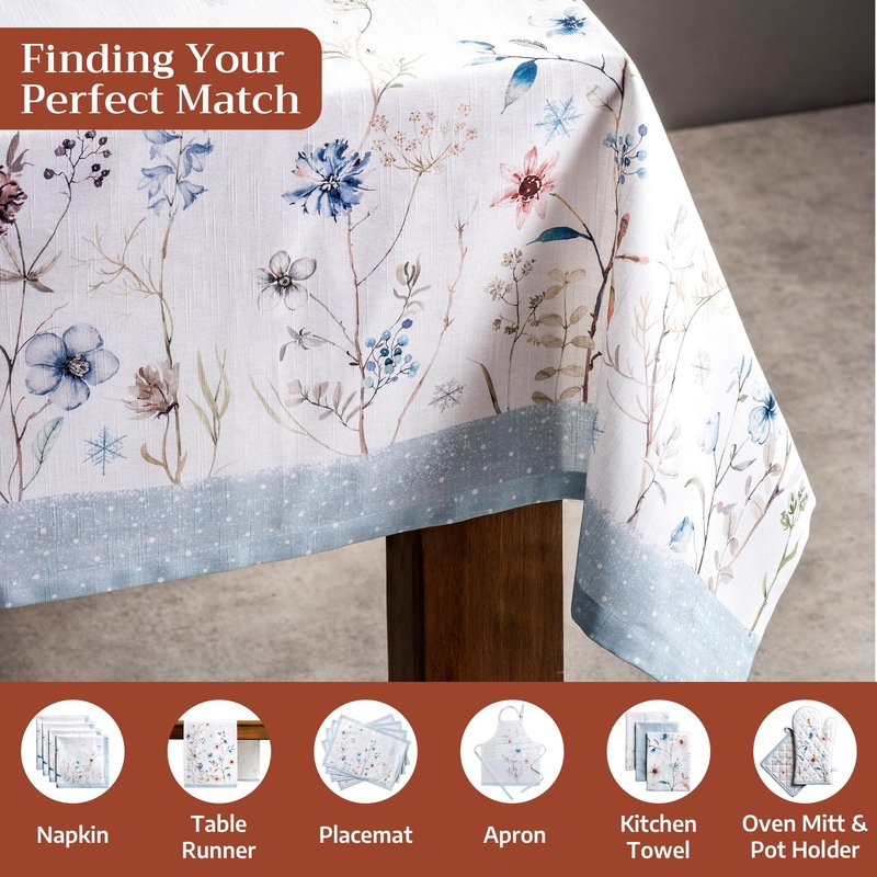 Maison d' Hermine Table Cloth Rectangle Table 100% Cotton 60 x 120 Inches Fall Tablecloth Reusable Everyday Use for Thanksgiving Christmas Decorations Dining Farmhouse Party (Ice Florals)