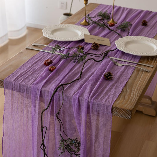 Keketoarrange 3pcs Spring Table Runner Lavender Gauze Rustic Boho Lilac Cheesecloth Grape Table Runner 120 Inch 10 FT for Wedding Baby Bridal Shower Birthday Party Long Sheer Home Decorations