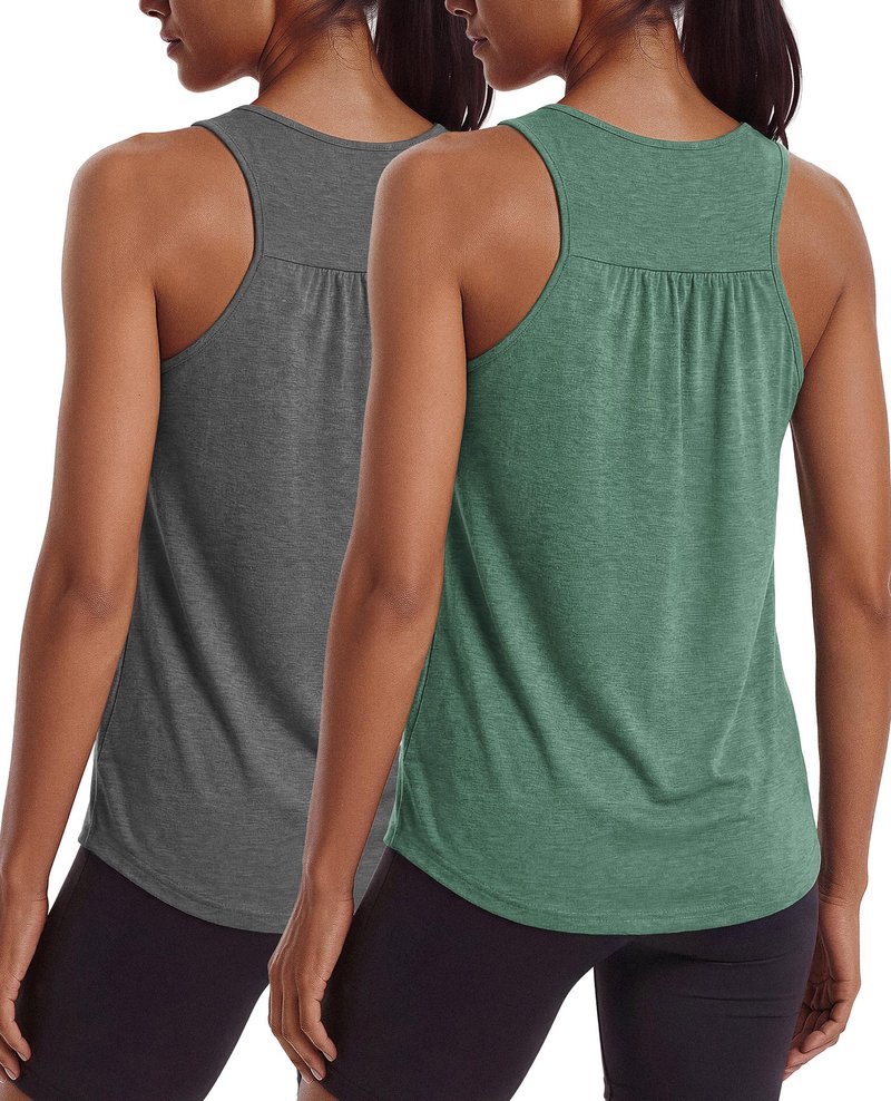 PINSPARK Workout Tops for Women Racerback Tank Top Moisture Wicking Athletic Yoga Shirts Sleeveless Crewneck Running Sports Muscle Tee,Dark Grey/Dark Green XXL