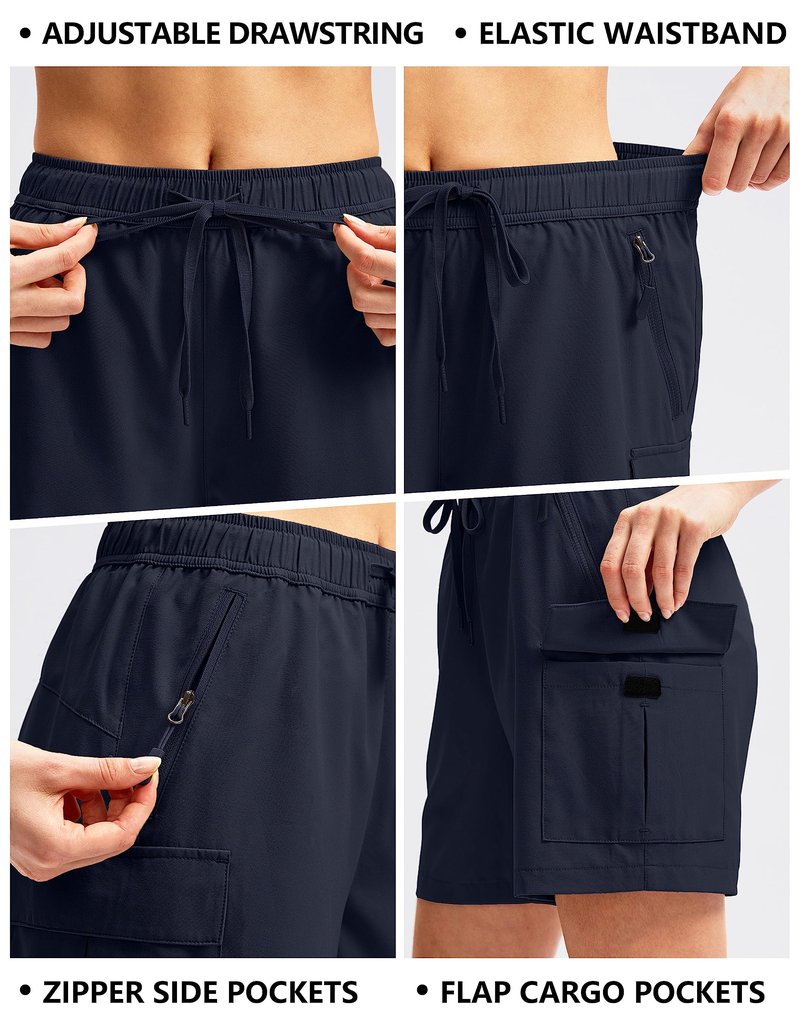 SANTINY Women's 5''/ 7''/9'' Hiking Cargo Shorts Quick Dry Lightweight Summer Shorts for Women Athletic Golf Zipper Pockets(Navy_L)