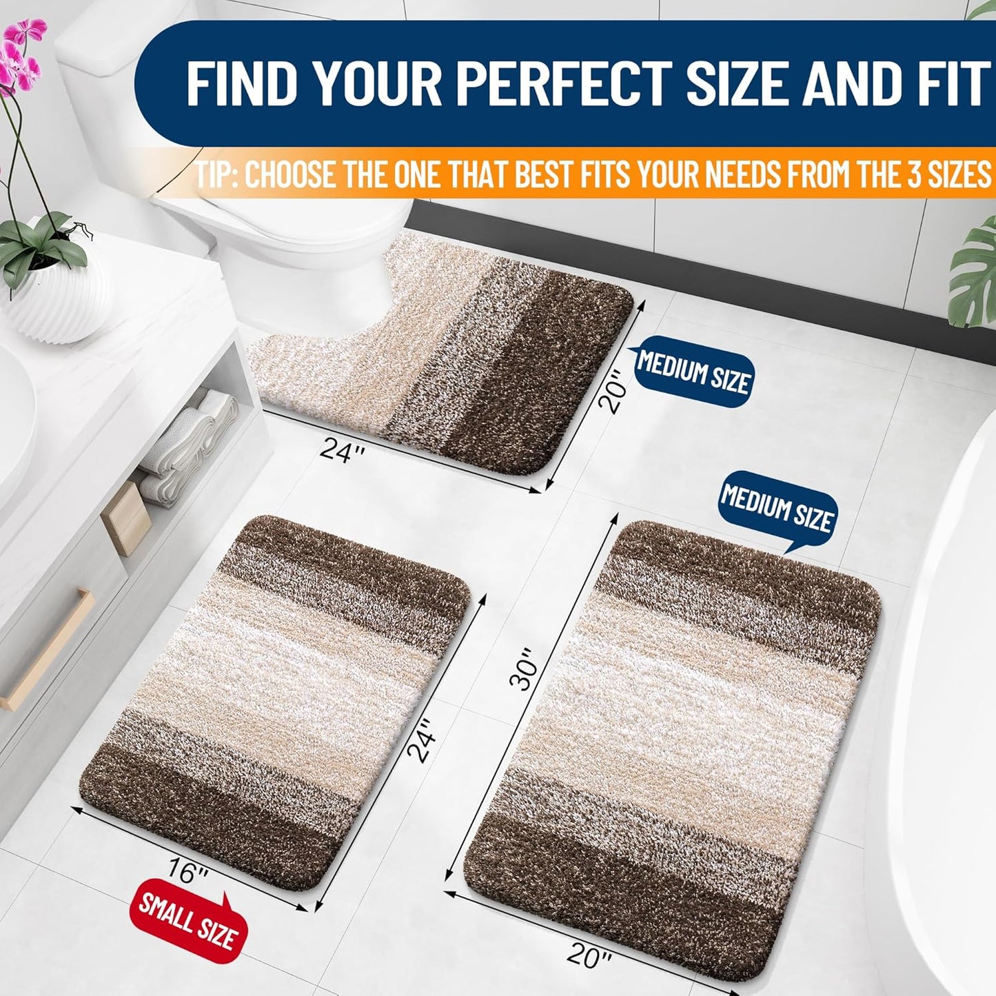 OLANLY Bathroom Rugs - Extra Soft Microfiber Mat 36x24 | Quick Dry, Rubber Backing, Light Brown