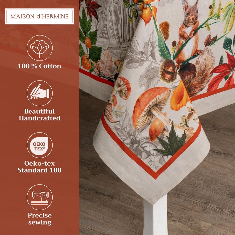 Maison d' Hermine Table Cloth Square Table 100% Cotton 60 x 60 Inches Fall Tablecloth Reusable Everyday Use for Thanksgiving Christmas Decorations Dining Farmhouse Party (Recolte)