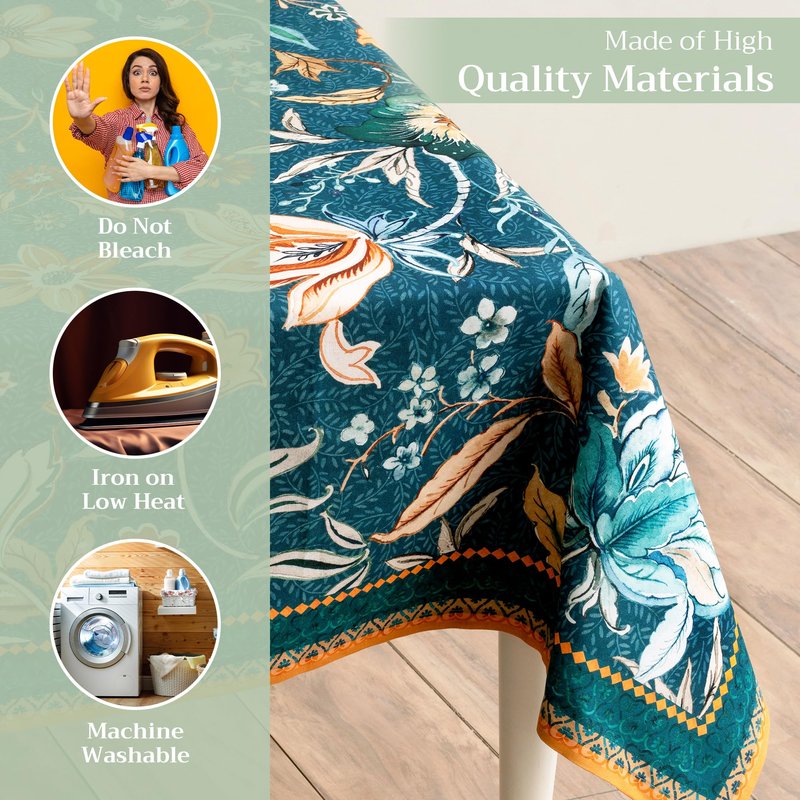 Maison d' Hermine Table Cloth Rectangle Table 100% Cotton 54 x 72 Inches Fall Tablecloth Reusable Everyday Use for Thanksgiving Christmas Decorations Dining Farmhouse Party (Luxury Loft - Dark Teal)