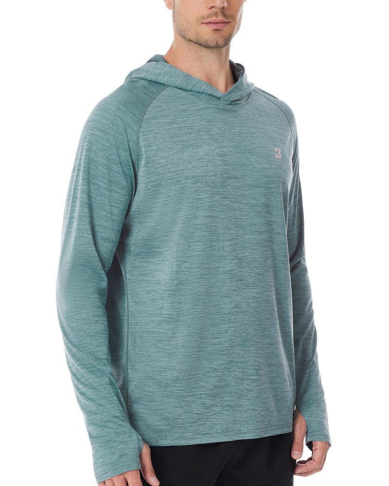 Roadbox Mens UPF 50+ Sun Hoodie, Long Sleeve UV Protection Lightweight Athletic Rash Guard Shirt for Outdoor Fishing Hiking Grey Green