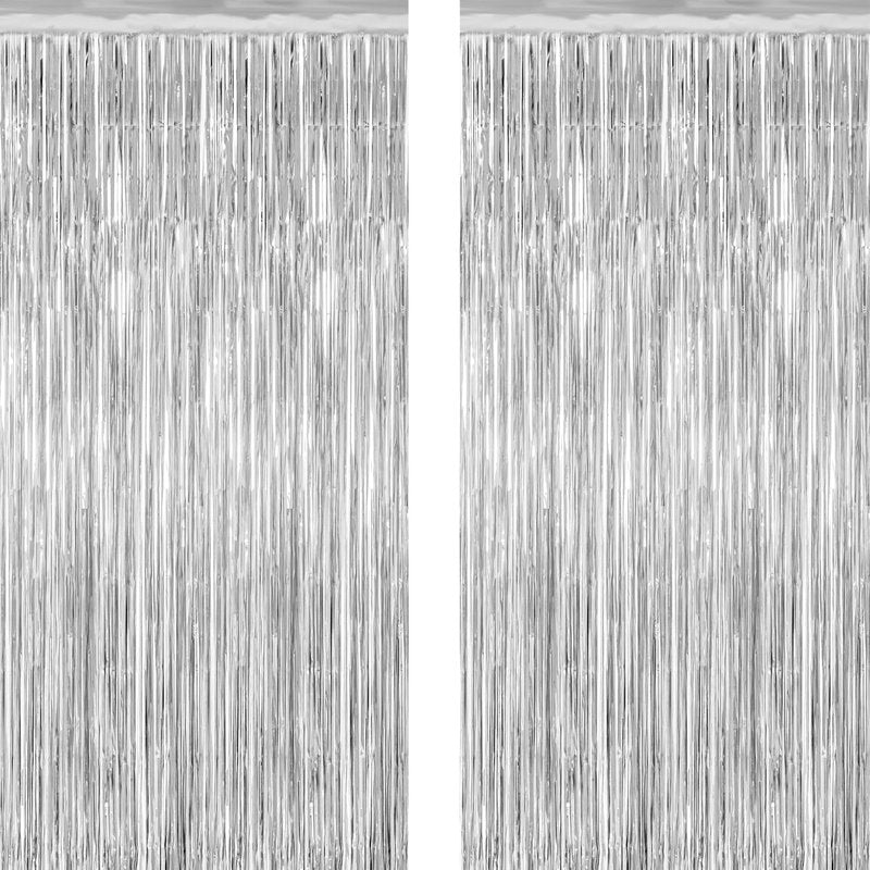 2 Pack Tinsel Backdrop, 3.28 FT x 7.05 FT Birthday Party Decorations, Silver Party Streamer Fringe Curtains Foil Backdrop, Metallic Silver Photo Props Party Supplies Party Decor