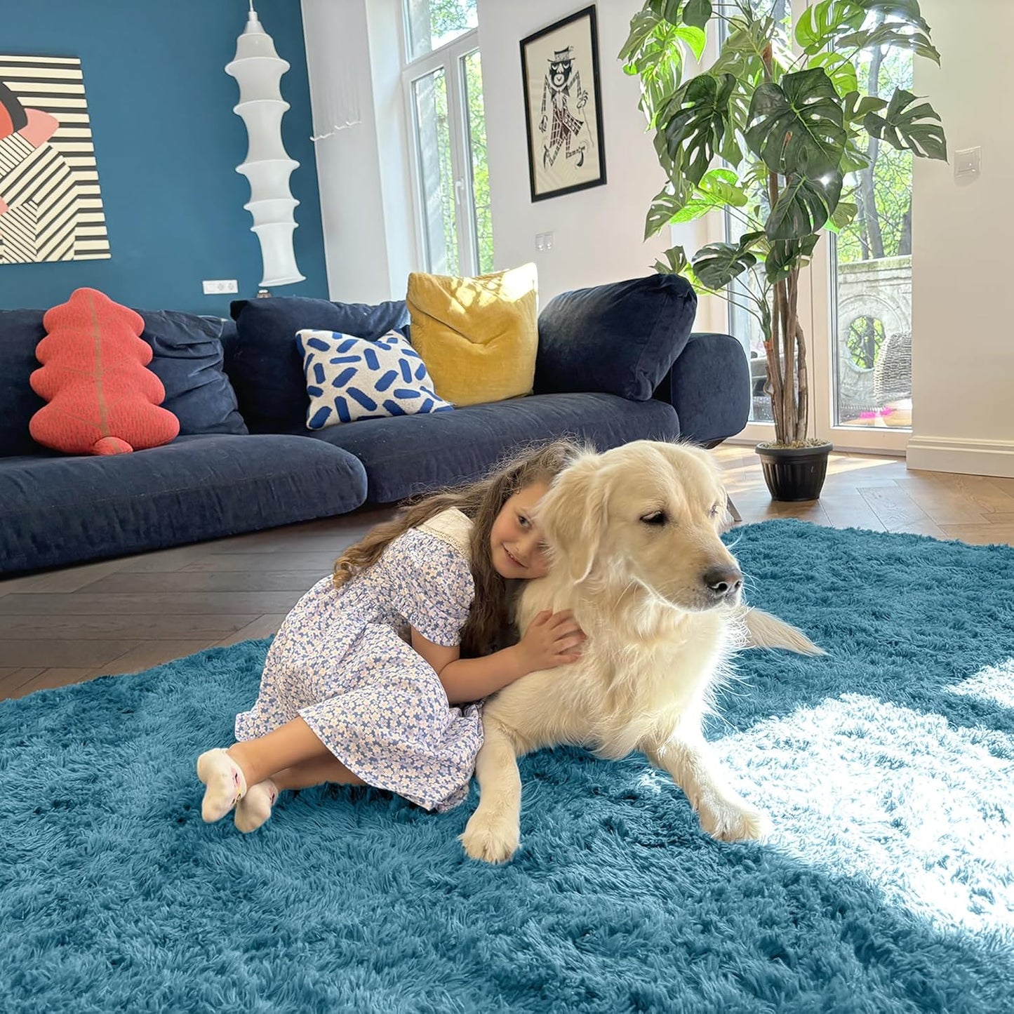 OLANLY Runner Rugs - Soft, Machine Washable Shaggy Carpet for Hallway & Bedroom | Slate Blue