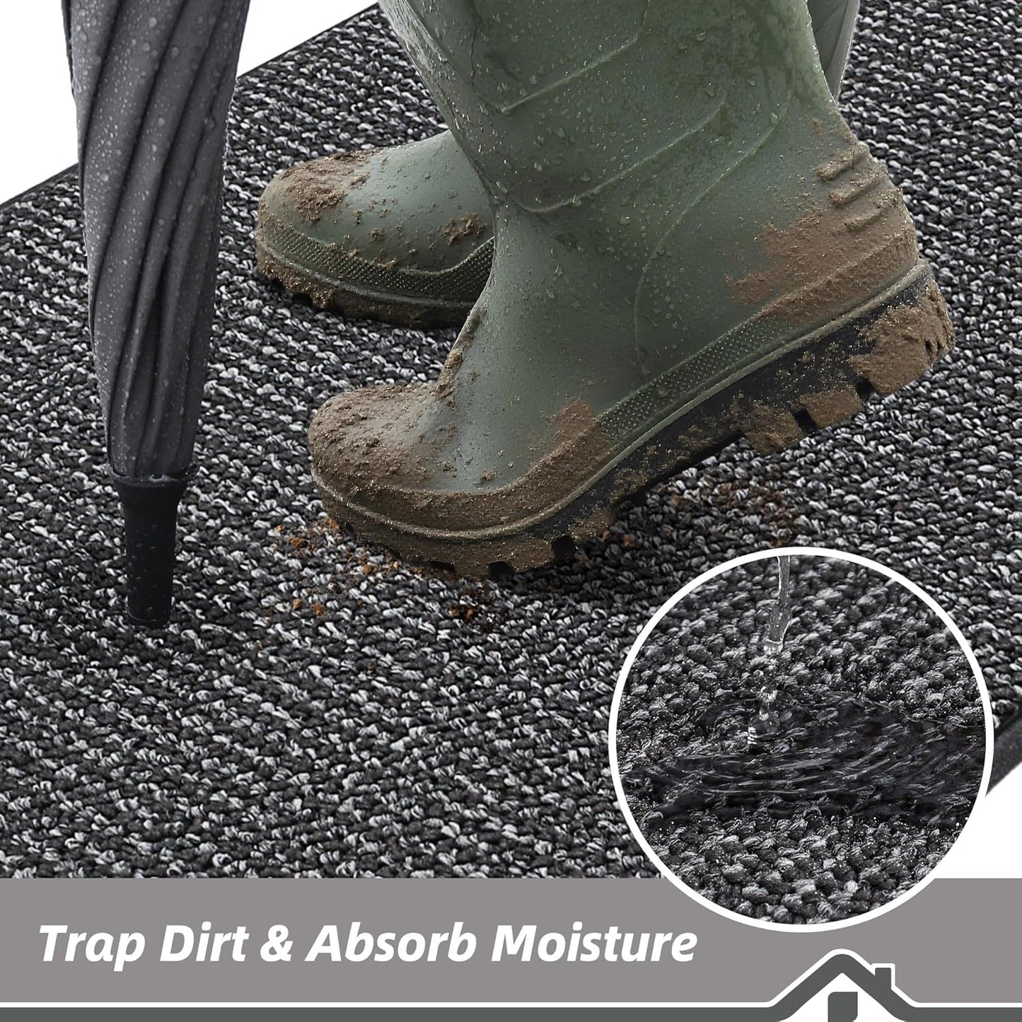 BEQHAUSE Dirt Trapper Door Mat - Non-Slip, Washable & Absorbent | 20" x 32" Charcoal Entryway Mat