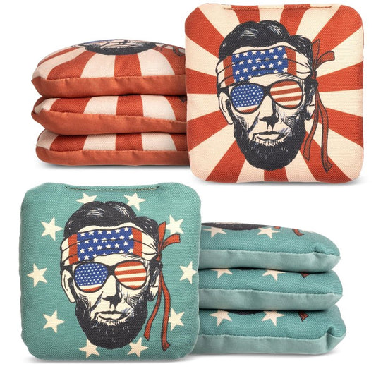 Play Platoon Pro Cornhole Bags Set of 8 - Professional Dual Sided Slick and Sticky Side Competition Corn Hole Bags - Tournament Series 4 Vintage Blue & 4 Red (Honest Abe)