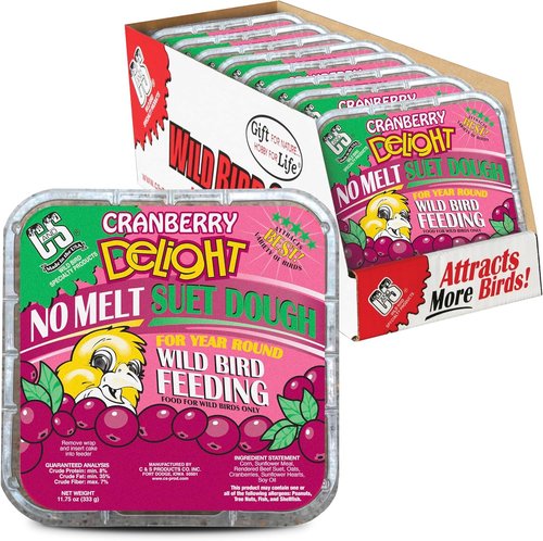C&S Cranberry Delight Suet Cakes - No Melt Formula for Wild Birds | 8 Pack, Perfect for Robins & Blue Jays