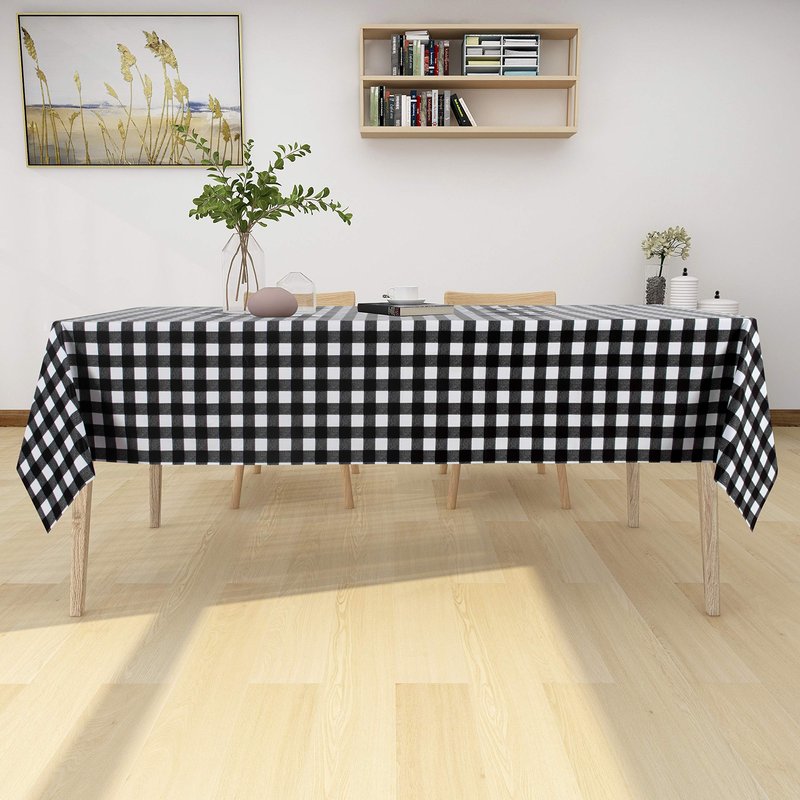 sancua Checkered Vinyl Rectangle Tablecloth 54 x 78 Inch, 100% Waterproof Oil Proof Spill Proof PVC Plaid Table Cloth, Wipe Clean Buffalo Table Cover for Dining Tables Buffet Parties, Black and White
