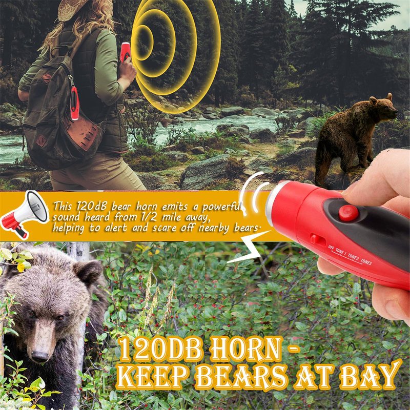 JIUSAIRUI 120dB Electronic Bear Horn to Scare Bears- Loud Air Horn for Safety Hiking Camping Emergency Whistle Can Replace Bear Bell