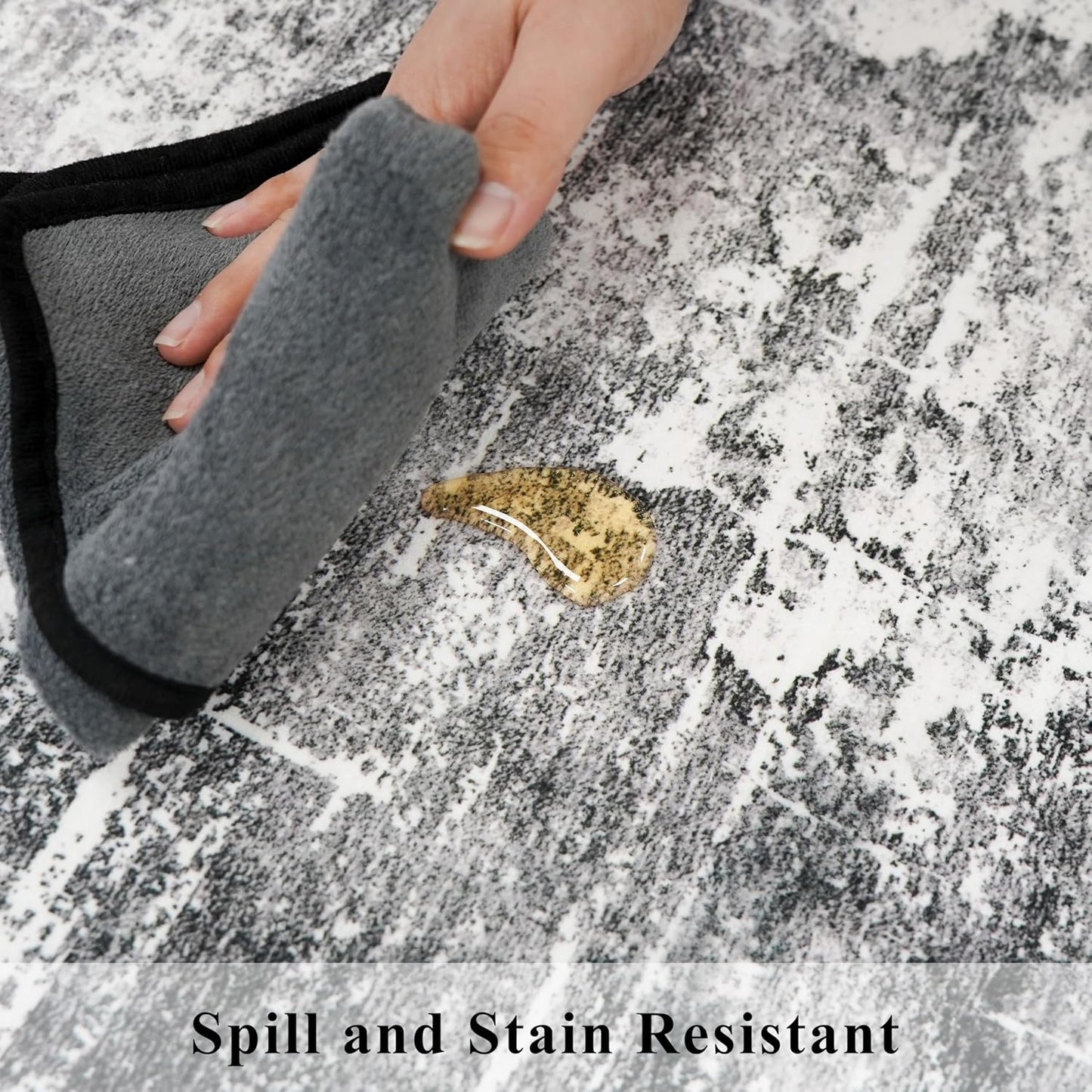 Skiennix Washable Kitchen Area Rug - Soft Non-Slip Abstract Runner for Living Room & Bathroom | 2x10 ft, Black/Grey