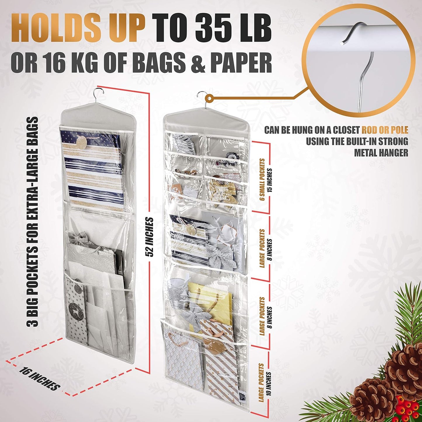 Skiennix Large Double-Sided Gift Bag Organizer - Tissue Paper Holder in Grey