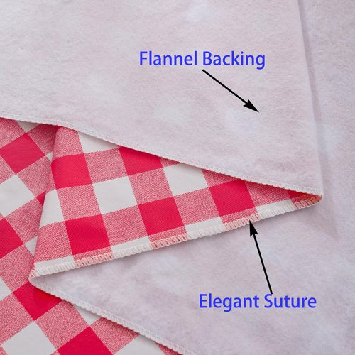 Heavy Duty Vinyl Tablecloth with Flannel Backing Waterproof Oil-Proof Plastic Table Cloth Stain-Resistant Wipeable Rectangle or Square Table Cover for Indoor and Outdoor (Red Checkered, 60x84 Inch)