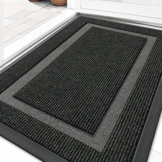 OLANLY Waterproof Front Door Mat - All-Season, Sturdy Natural Rubber, Easy Clean | 29.5x17, Black