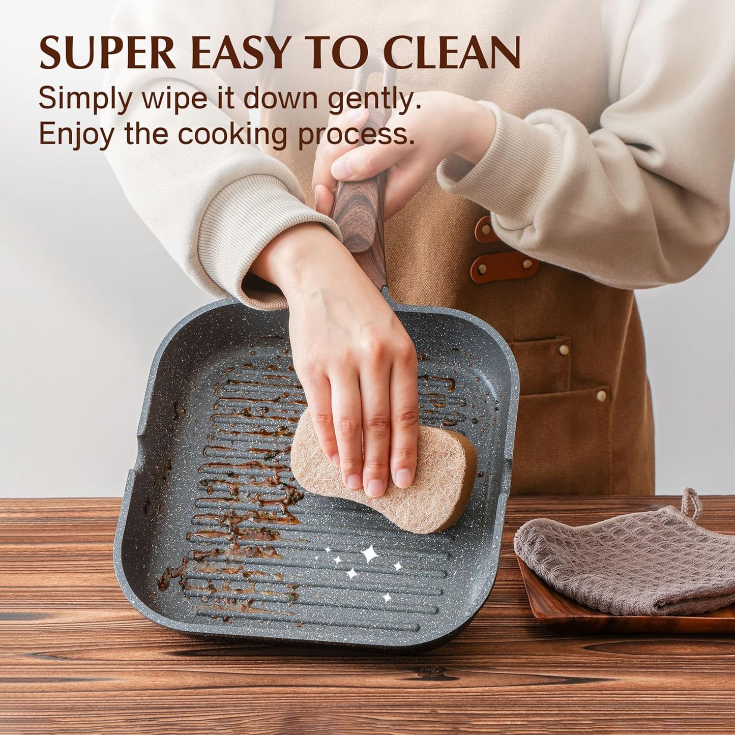 SENSARTE Nonstick Grill Pan - Versatile 9.5 Inch Griddle with Pour Spouts for Indoor & Outdoor Cooking