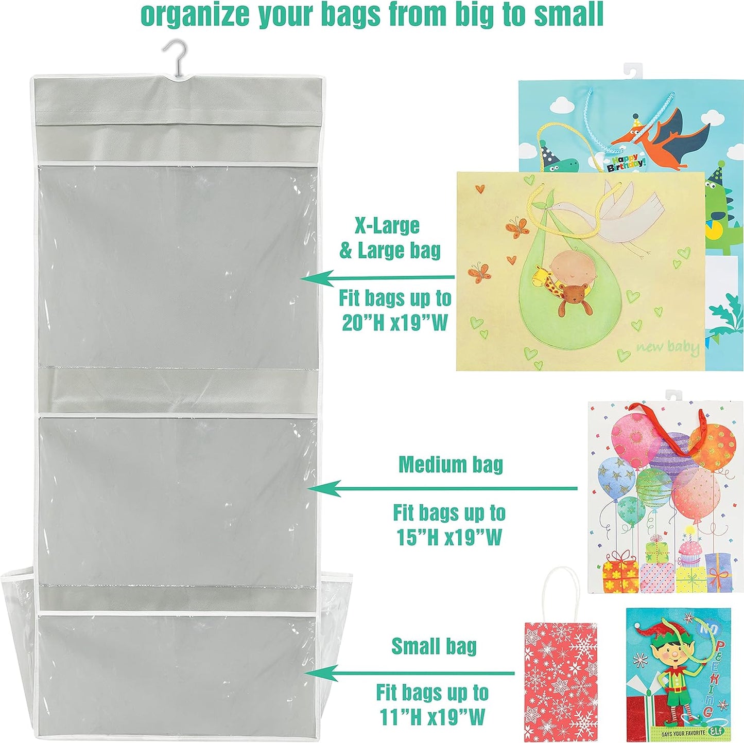 Simple Houseware Gift Wrap Organizer - Double-Sided Storage Pockets in Gray | Set of 1