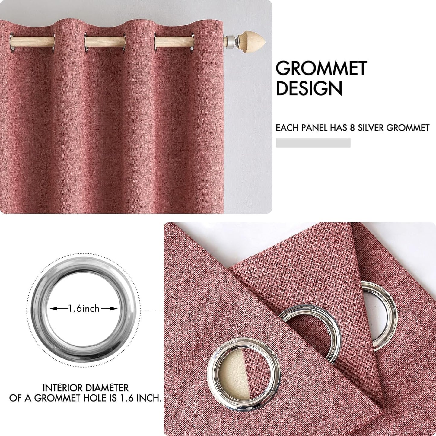 MIULEE 100% Blackout Linen Textured Curtains - Thermal Insulated Dusty Rose Drapes | 52 x 54 Inch (2 Panels)