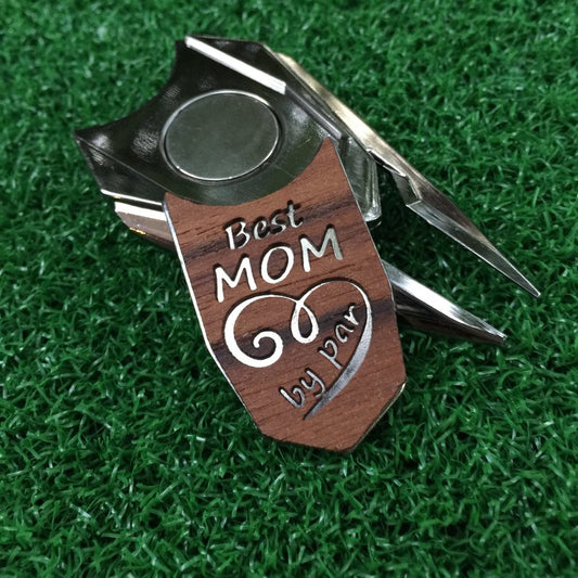The Quintessential Hostess Best MOM by Par Teak Wood Divot Tool Golf Ball Marker Mom Gift Mother's Day