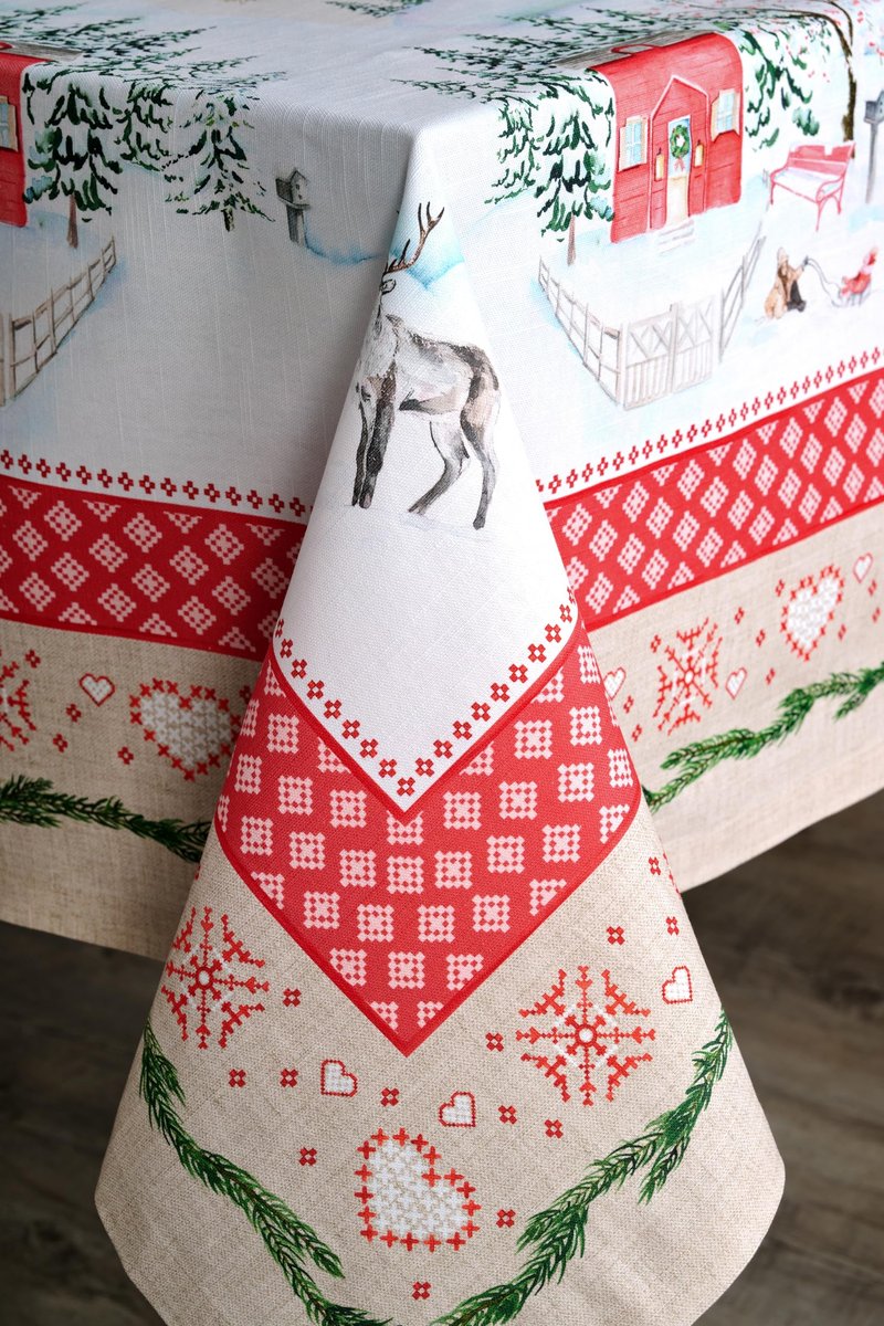 Maison d' Hermine Table Cloth Rectangle Table 100% Cotton 60 x 120 Inches Fall Tablecloth Reusable Everyday Use for Thanksgiving Christmas Decorations Dining Farmhouse Party (Rural Christmas)