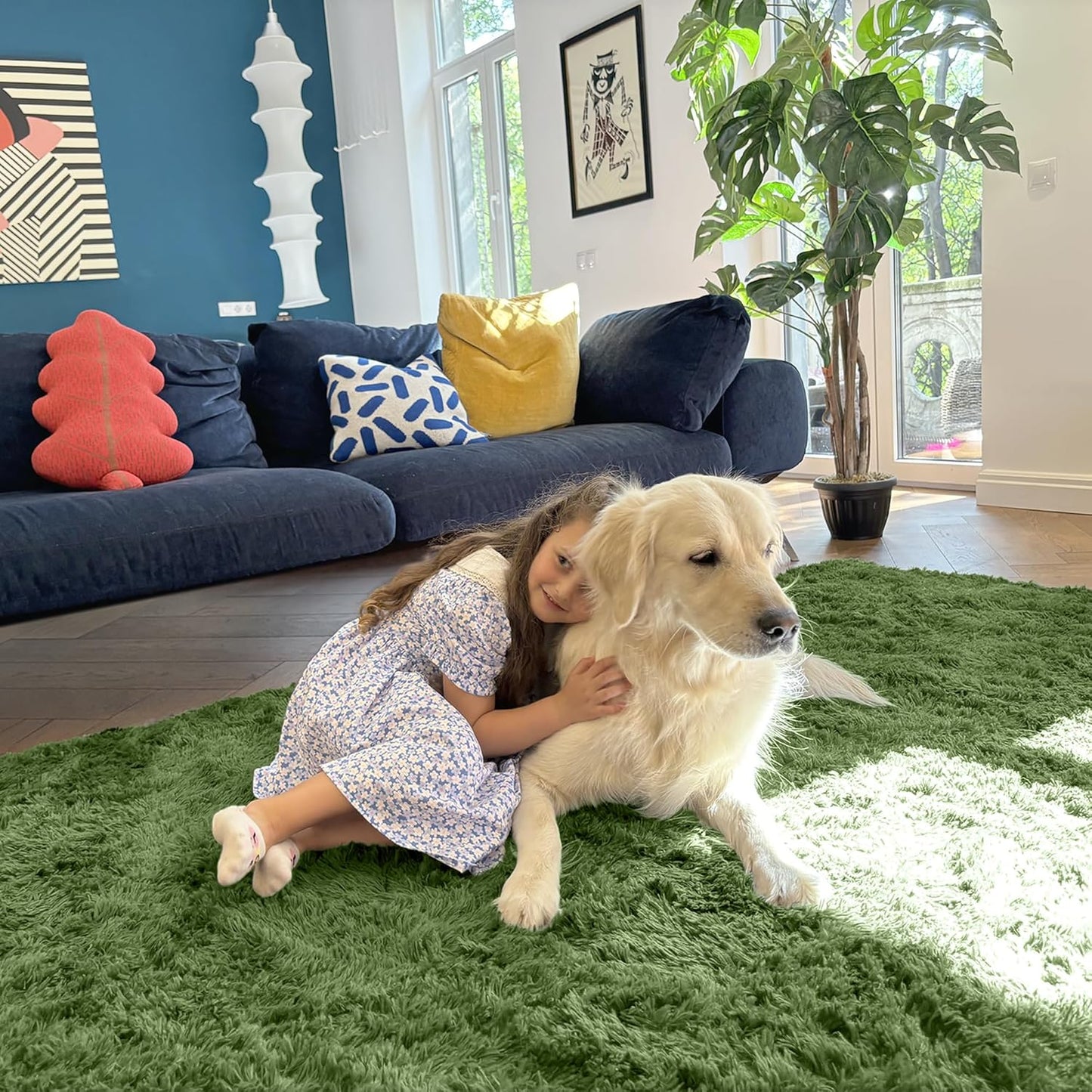 OLANLY Large Area Rug - Soft Fluffy Shaggy Carpet for Living Room & Bedroom | 8x10 ft, Green