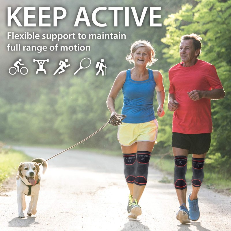 Rymora Knee Support Brace Compression Sleeves for Men and Women (Grey) (Pair) (Large) [L] - for Ligament Injury, Joint Pain Relief, Running, Arthritis, ACL, MCL, Sport
