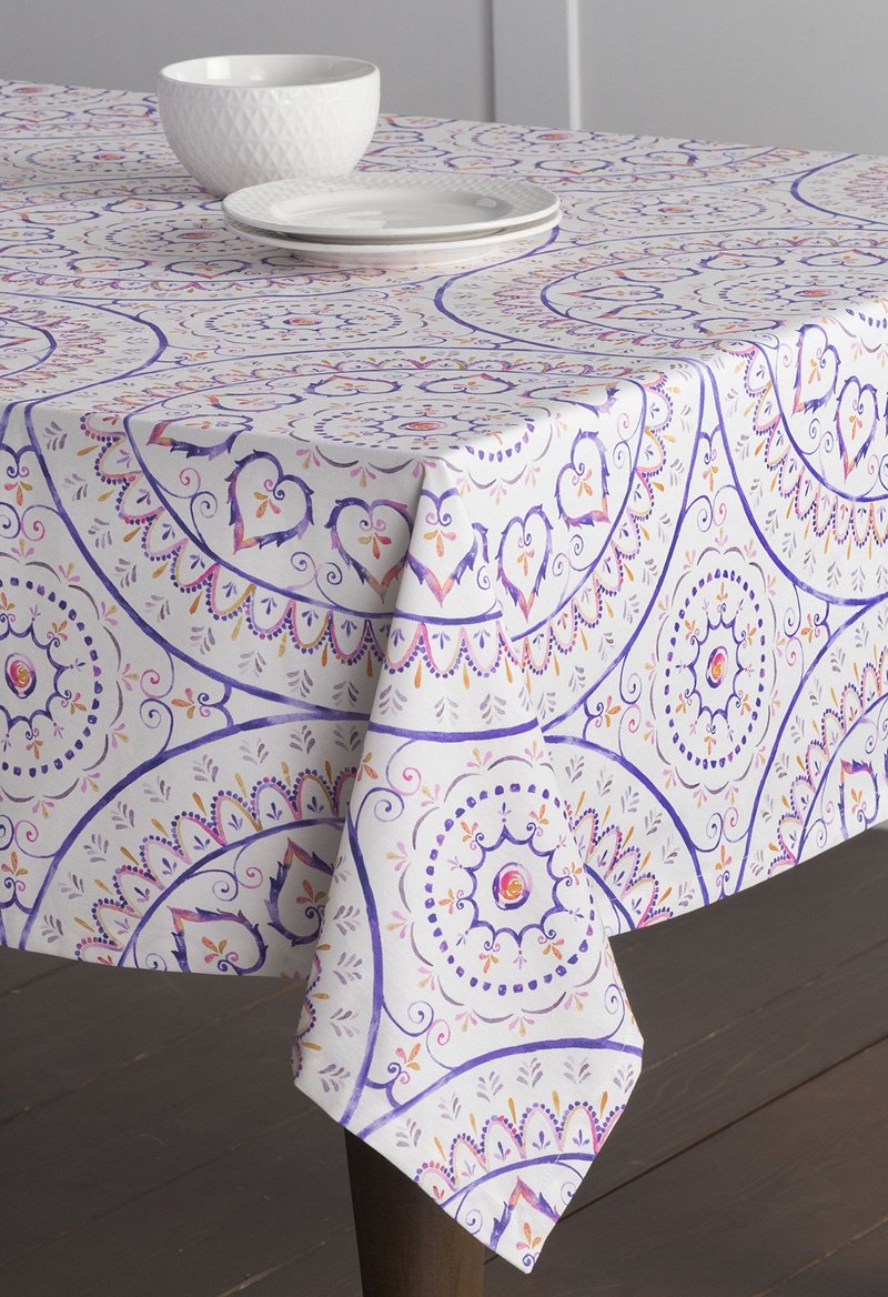 Maison d' Hermine Table Cloth Round Table 100% Cotton 63 Round Inches Tablecloth Reusable Decorative for Dining Kitchen Room Farmhouse Home Gifts for Mothers Day Spring Summer - Mandala