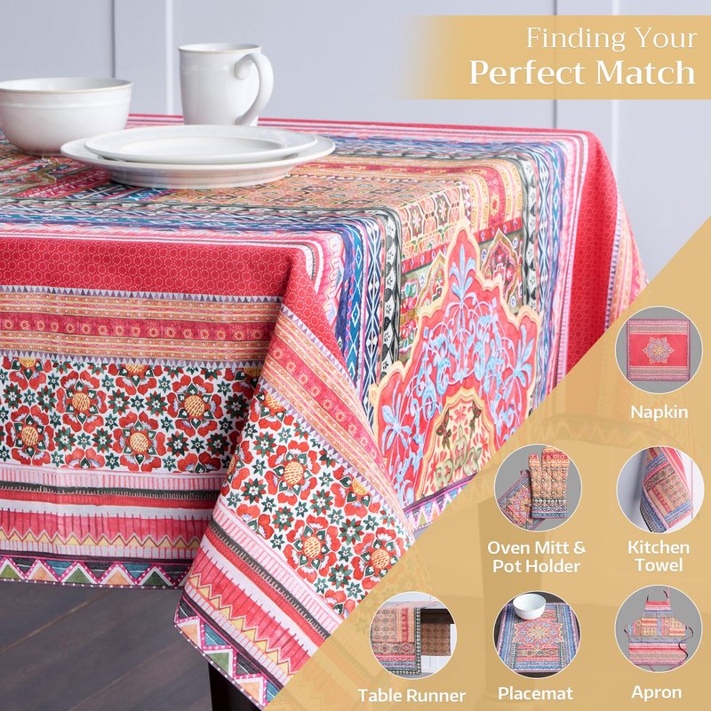 Maison d' Hermine Table Cloth Rectangle Table 100% Cotton 60 x 120 Inches Fall Tablecloth Reusable Everyday Use for Thanksgiving Christmas Decorations Dining Farmhouse Party (Ispahan)