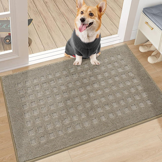 BEQHAUSE Indoor Door Mat - Non-Slip, Absorbent Washable Rug | 20"x32" Low Profile Waffle Design, Beige