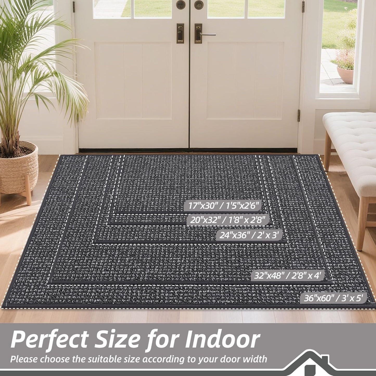 BEQHAUSE Dirt Trapper Door Mat - Non-Slip, Washable & Absorbent | 20" x 32" Charcoal Entryway Mat