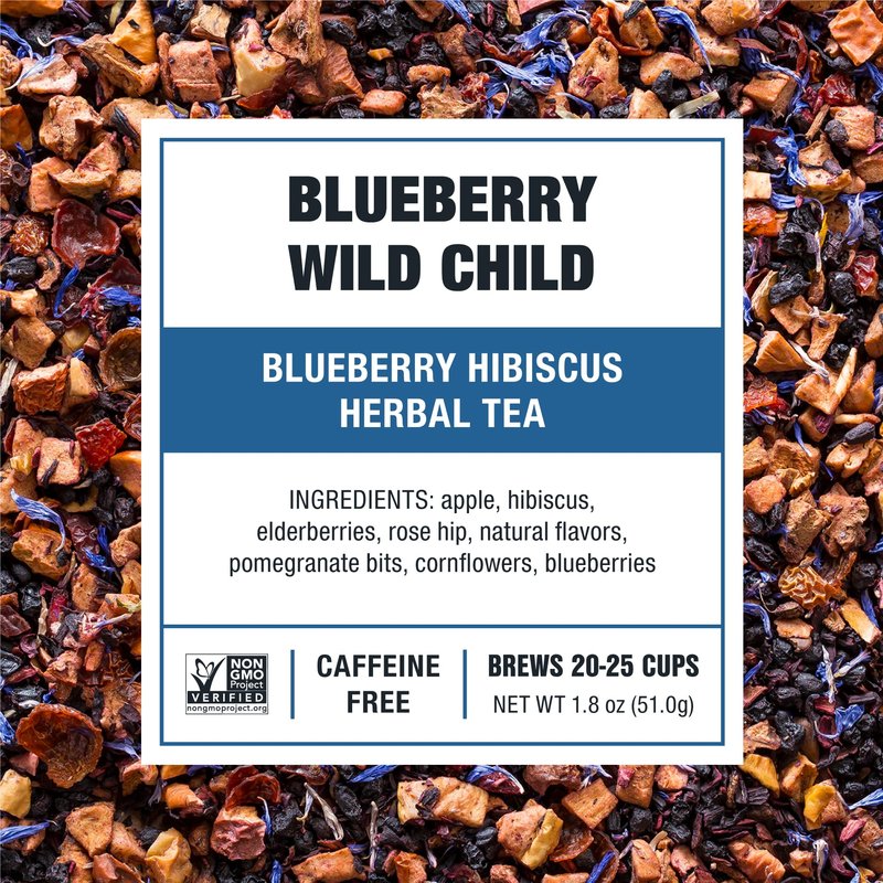 Tiesta Tea Blueberry Wild Child, Mother's Day Loose Leaf, Blueberry Hibiscus Herbal Tea, Premium Non-Caffeinated Fruit Blend, Make Hot or Iced & Brews Up to 25 Cups, 1.8 Ounce Resealable Pouch