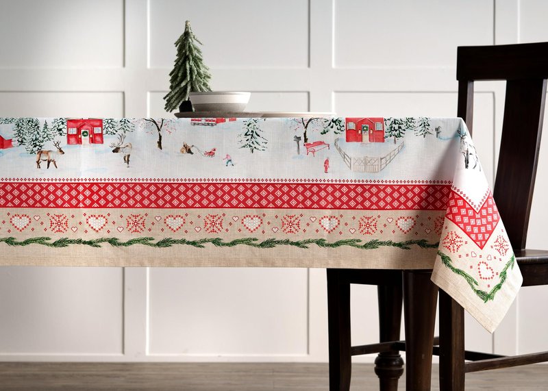 Maison d' Hermine Table Cloth Rectangle Table 100% Cotton 70 x 90 Inches Fall Tablecloth Reusable Everyday Use for Thanksgiving Christmas Decorations Dining Farmhouse Party (Rural Christmas)