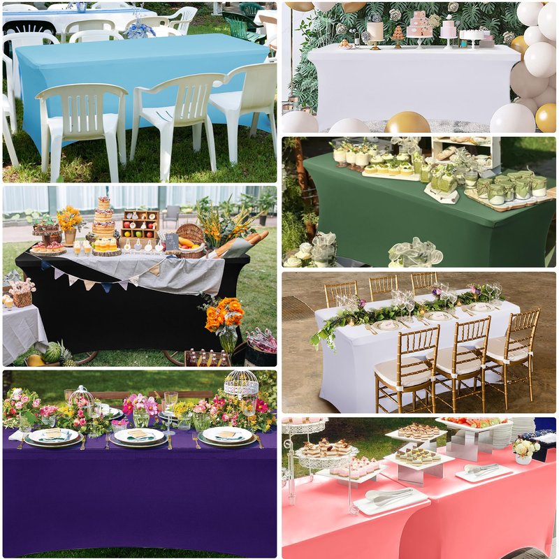 Obstal 5ft Stretch Spandex Table Cover for Standard Folding Tables - Universal Rectangular Fitted Tablecloth Protector for Wedding, Banquet and Party
