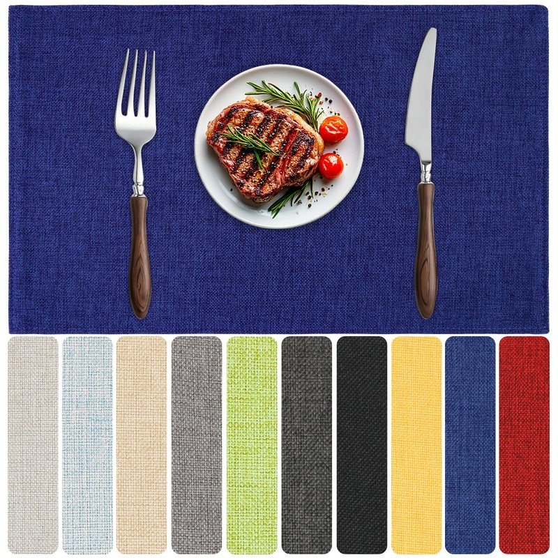 Blue Forest Placemats Set of 4, Dual-Layered Thickened Faux Linen Table Mats Heat Resistant Machine Washable Wrinkle Free Place Mats for Kitchen Dining Outdoor/Indoor (NavyBlue)
