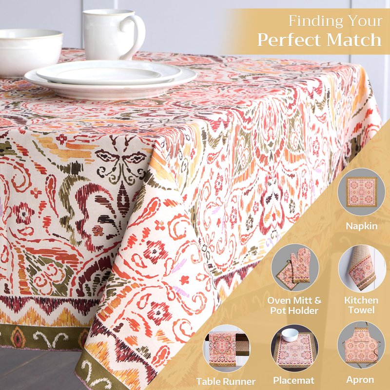 Maison d' Hermine Table Cloth Rectangle Table 100% Cotton 60 x 90 Inches Fall Tablecloth Reusable Everyday Use for Thanksgiving Christmas Decorations Dining Farmhouse Party (Damask)
