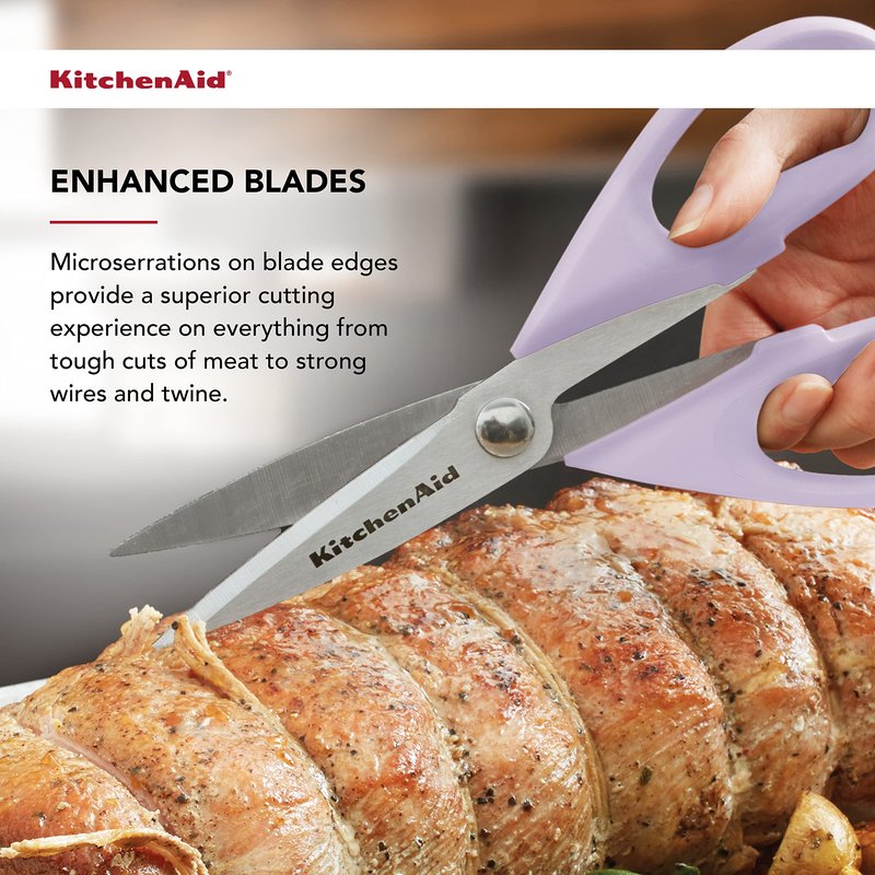 KitchenAid All Purpose Kitchen Shears with Protective Sheath Durable Stainless Steel Scissors,Dishwasher Safe,Soft Grip Comfort Handle,8.72 Inch,Lavendar Cream,(Pack of 2)