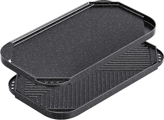 Caannasweis Nonstick Griddle Grill Pan, 19.5" x 11" Reversible Griddle Pan for Stove Top, Grill, or Campfire, Two Burner Cast Aluminum Grill, Rectangular Baking Flat and Ribbed Griddle Plate