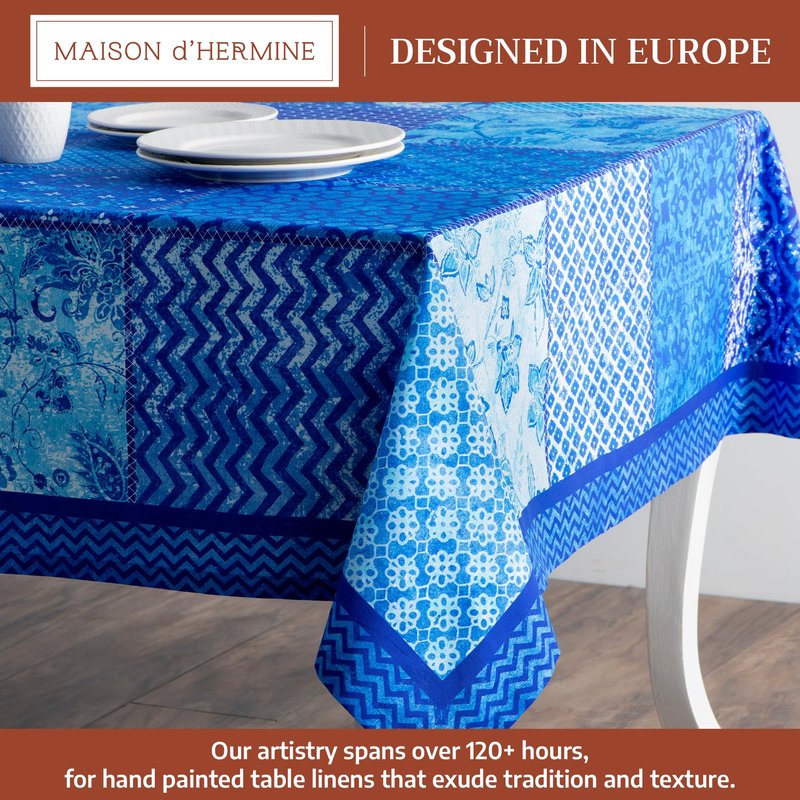 Maison d' Hermine Table Cloth Rectangle Table 100% Cotton 60 x 108 Inches Tablecloth Reusable Decorative for Dining Kitchen Room Farmhouse Home Gifts for Mothers Day Spring Summer - Indigo Love