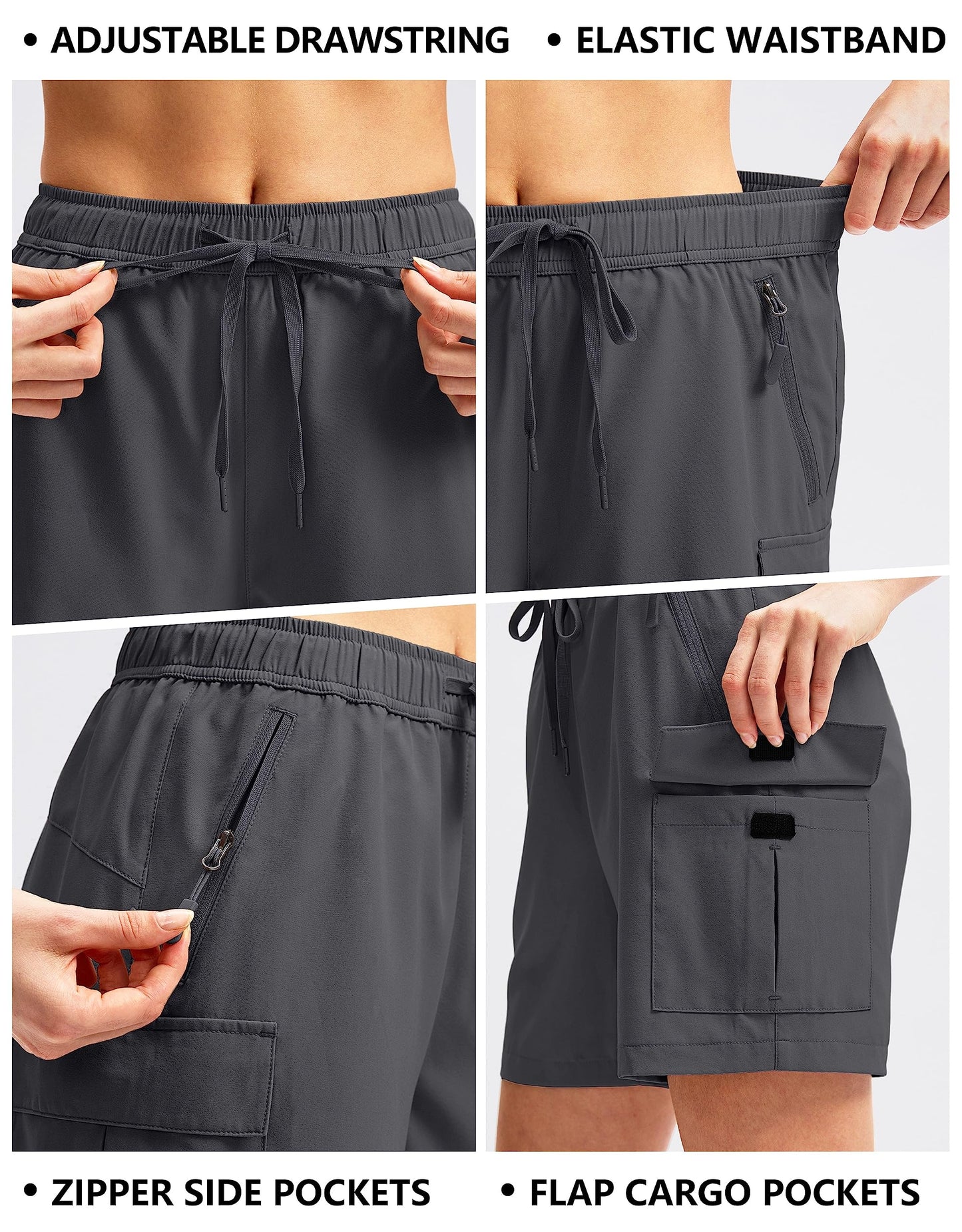 SANTINY Women's 5''/ 7''/9'' Hiking Cargo Shorts Quick Dry Lightweight Summer Shorts for Women Athletic Golf Zipper Pockets(Dark Grey_M)