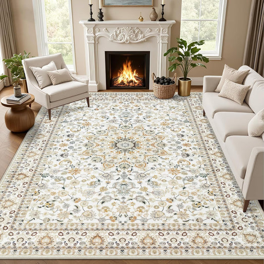 Skiennix 5x7 Area Rug - Washable Vintage Boho Design | Soft, Stain-Resistant Carpet for Living Room & Bedroom