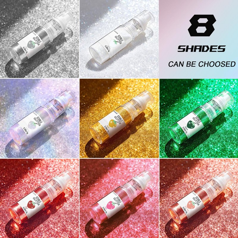 Silver Edible Glitter Spray for Cakes Drinks - Colaele 5 Grams Shimmer Luster Dust Food Grade Metallic Sprinkle Decorating for Cake Decorating, Cookies Baking, Chocolate, Strawberries, Vegan