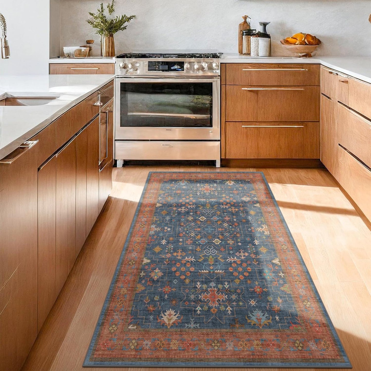 Skiennix Washable Kitchen Rugs - Stain Resistant Non-Slip Area Rug for Entryway | 3x6 Navy Blue