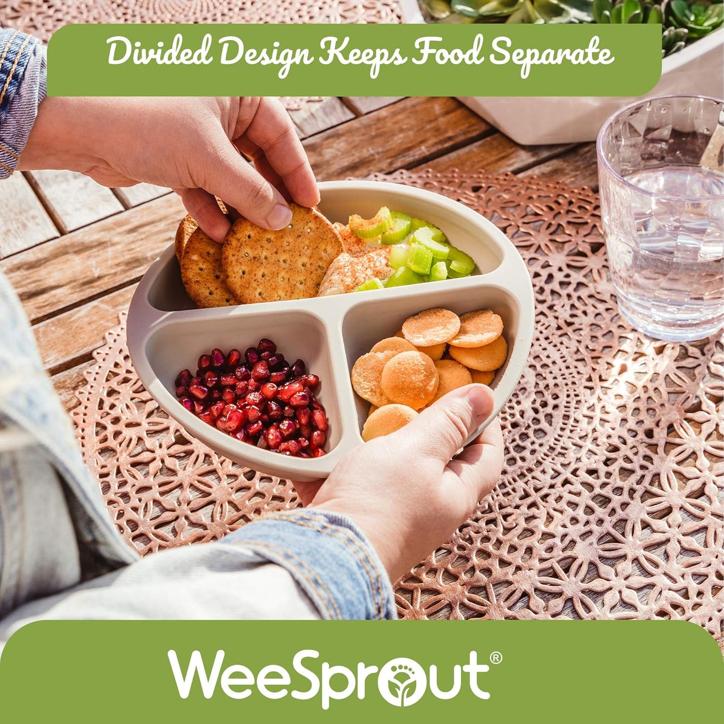 WeeSprout Suction Plates - 100% Silicone Dinnerware for Babies & Toddlers | Divided Design, 3 Pack